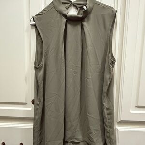 Elegant Sleeveless Blouse in muted soft camo green